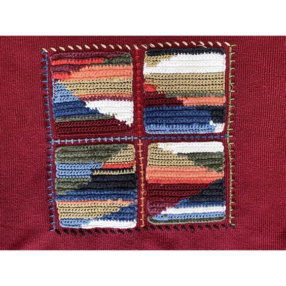 Vintage Monterey by Koret Maroon Ribbed Crochet Granny Square Crewneck 1X - Picture 3 of 6